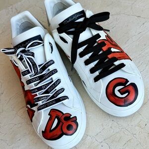 Dolce & Gabbana White Sneakers with Red Accents 9us